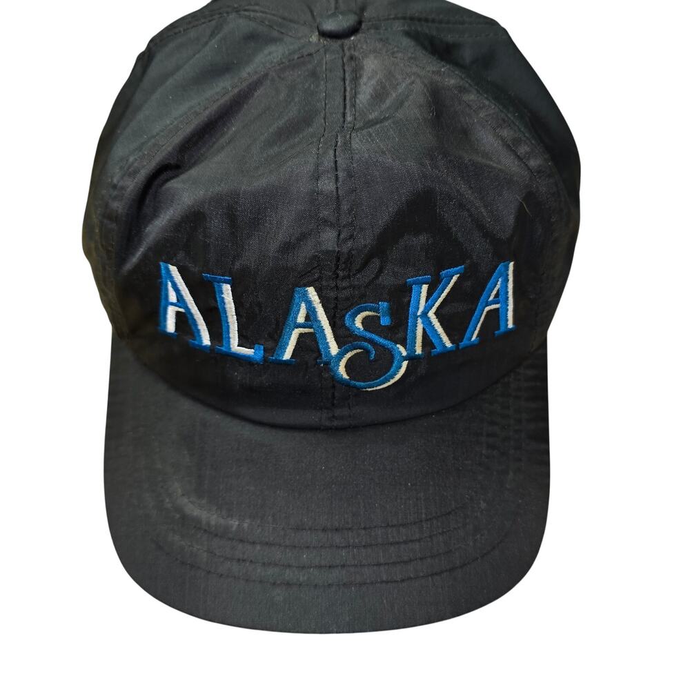 Vintage Retro 80s 90s Alaska Hat Black Blue
